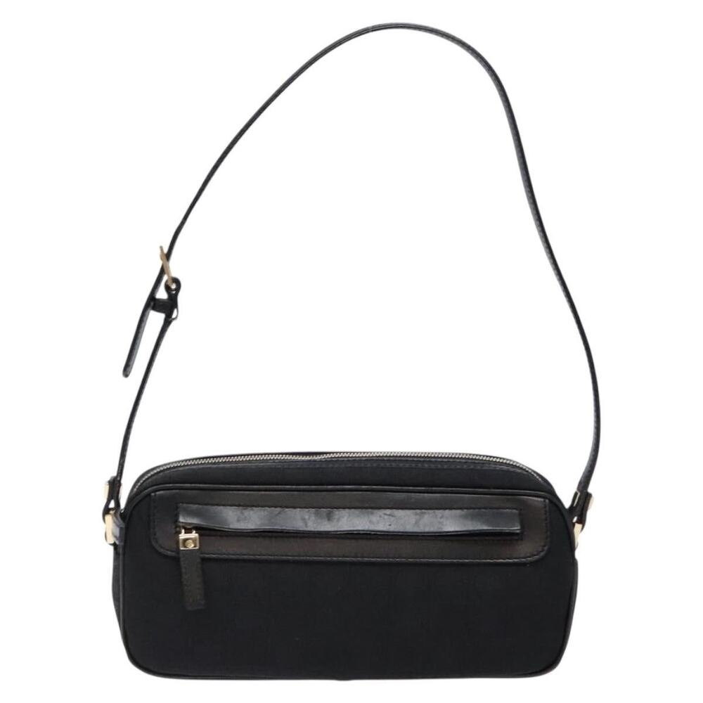 Salvatore Ferragamo Canvas Leather Gancini Shoulder Bag Black